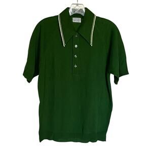 Vintage 60s JCPenney Towncraft Green Acrylic Short Sleeve Polo Shirt Men’s M